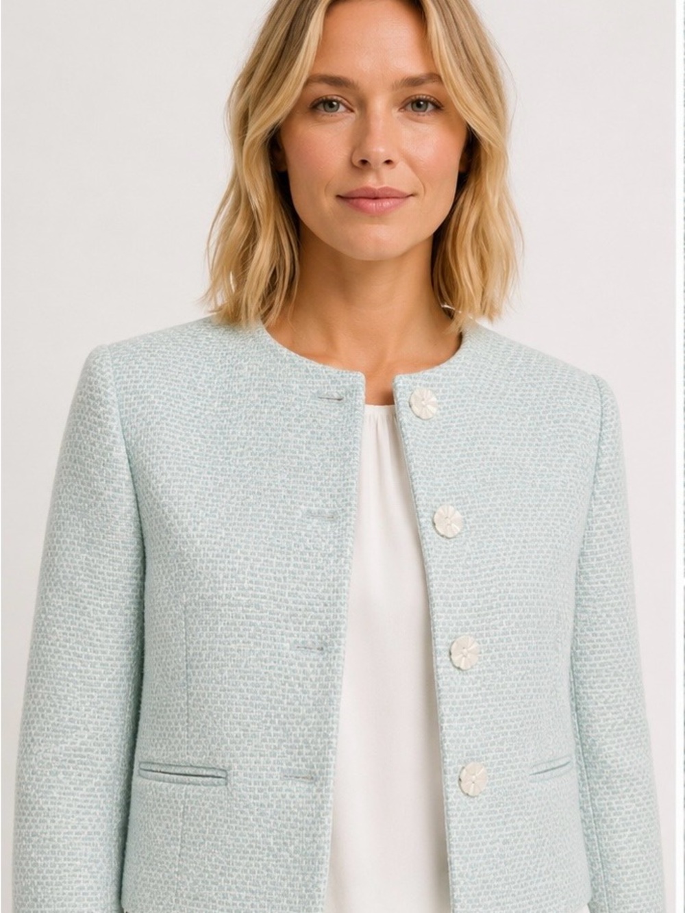 J. Crew Mint Green Tweed Cropped Blazer